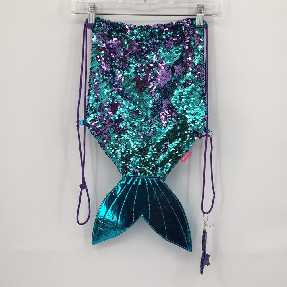 Sequin Mermaid Tail Backpack Bag in Teal & Purple